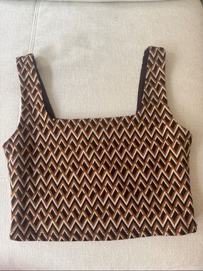 Altar'd State Brown & Cream Geometric Square-Neck Crop Top